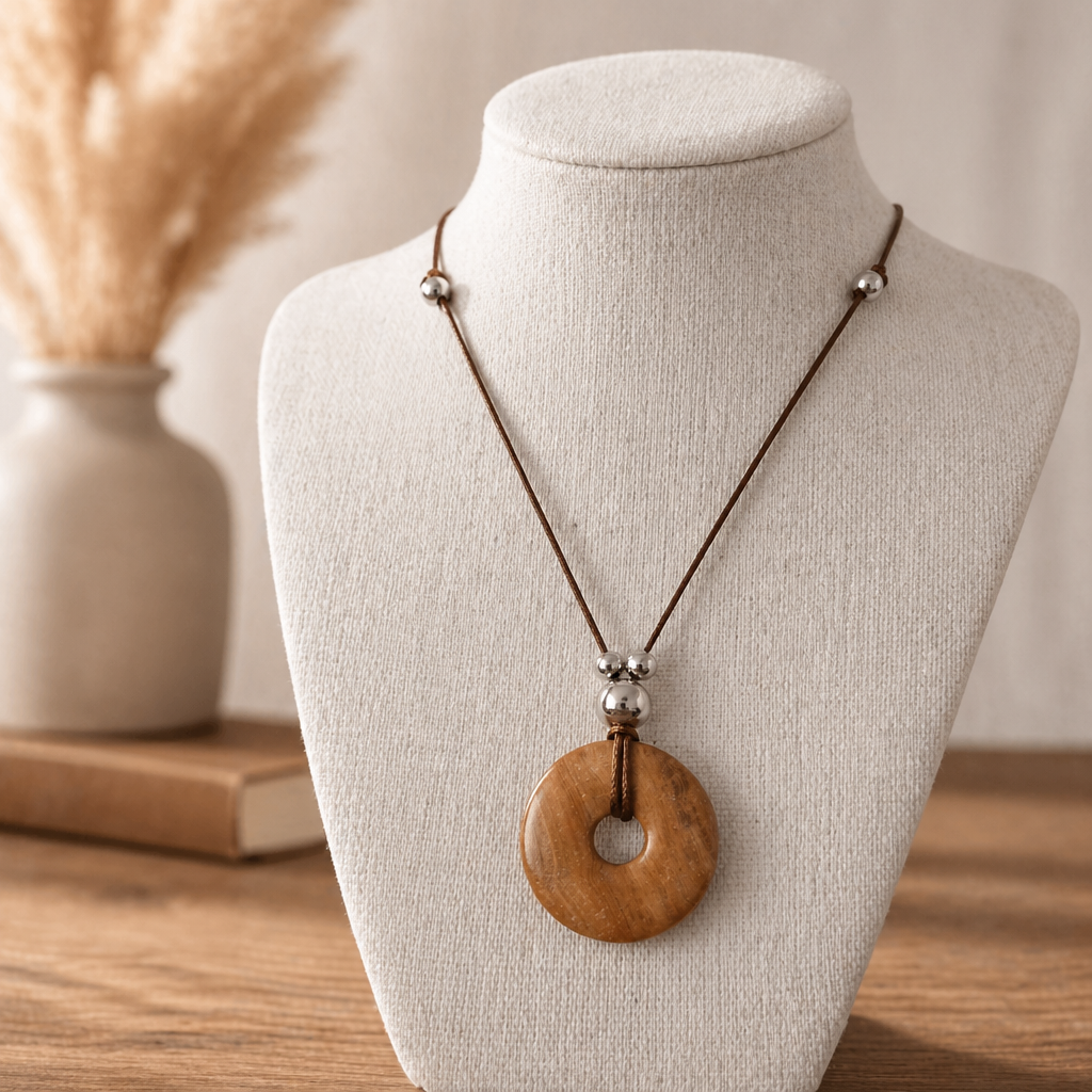 Kette mit Donut aus versteinertem Holz