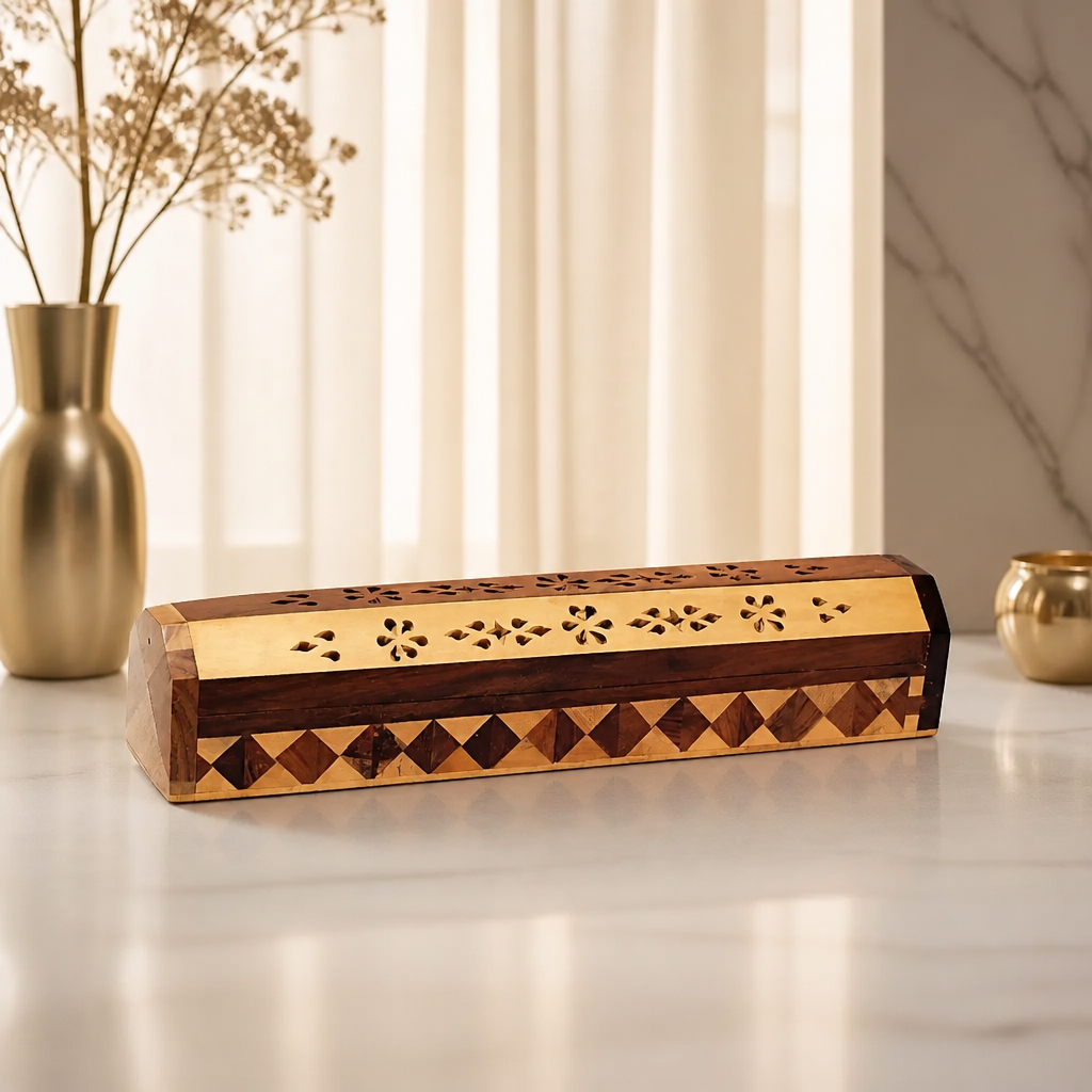 Räucherbox aus Holz für Stäbchen und Kegel
