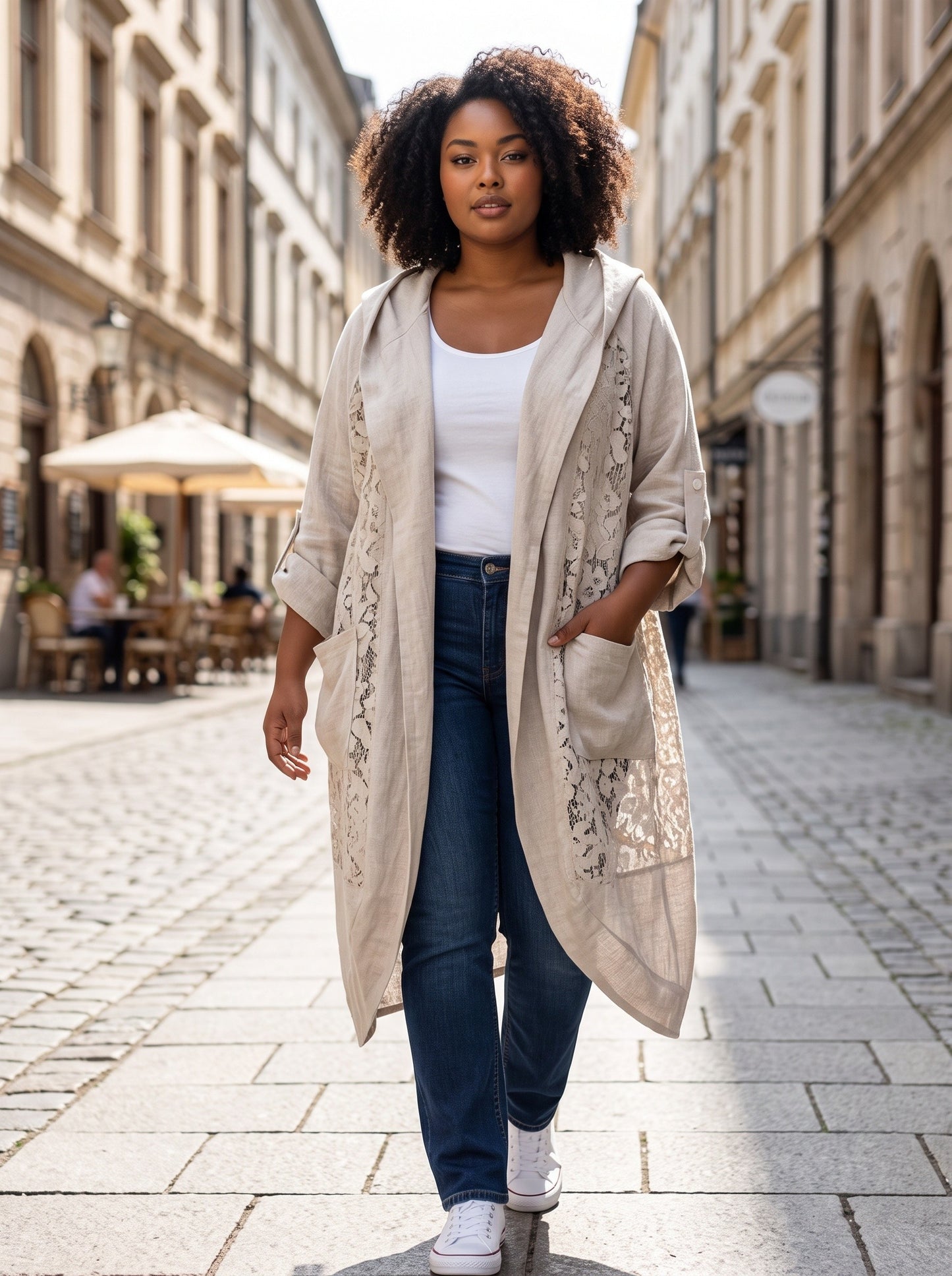 Cardigan aus Leinen mit Spitze