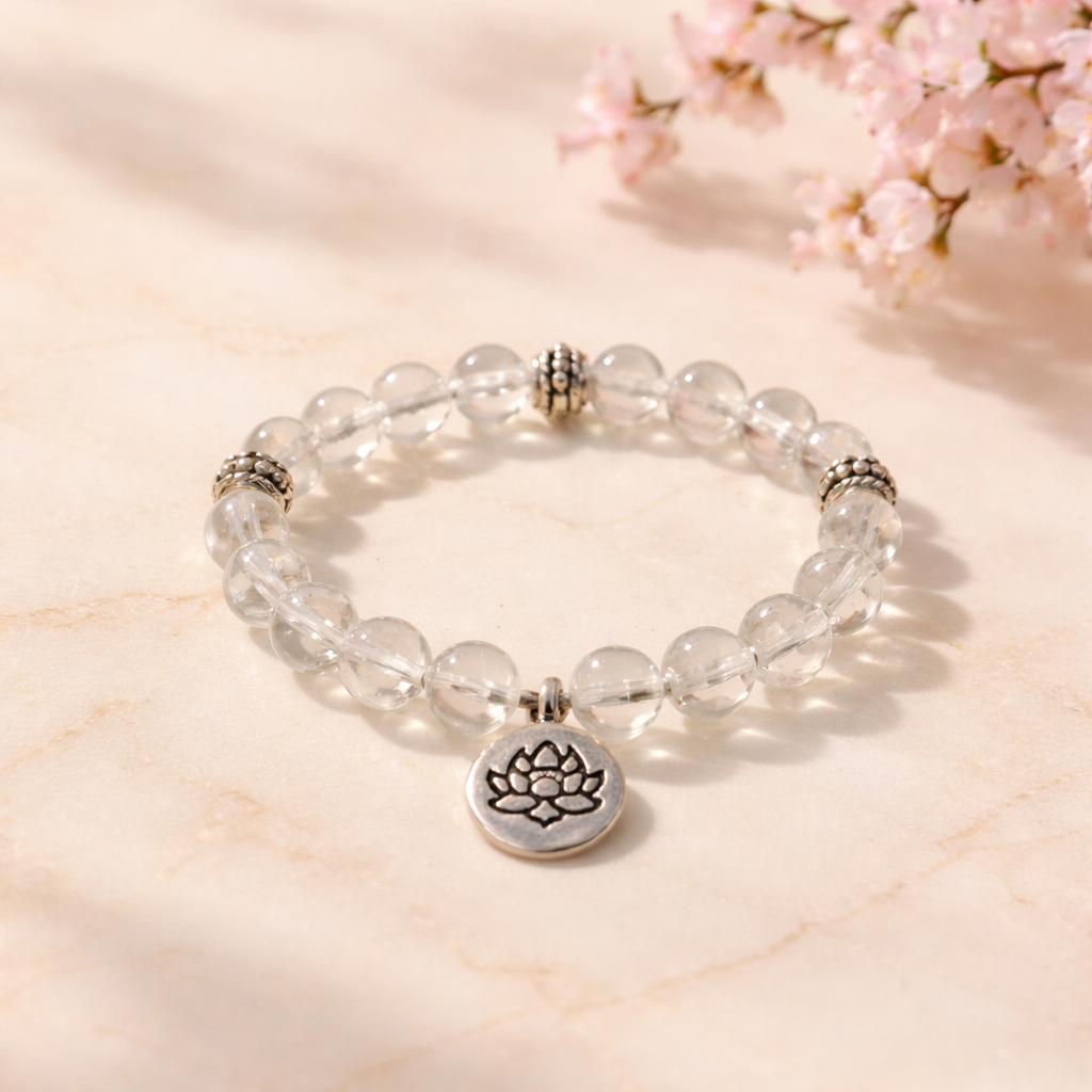 Bergkristall Armband mit Lotus 8mm