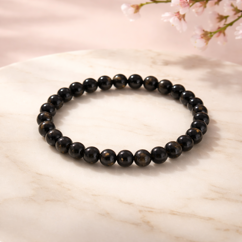 Dreifach Schutz Armband-Onyx,Turmalin & Obsidian 6mm