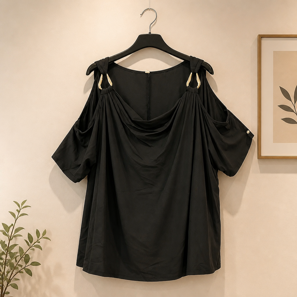 Wasserfall Shirt mit Cutouts und goldenen Details
