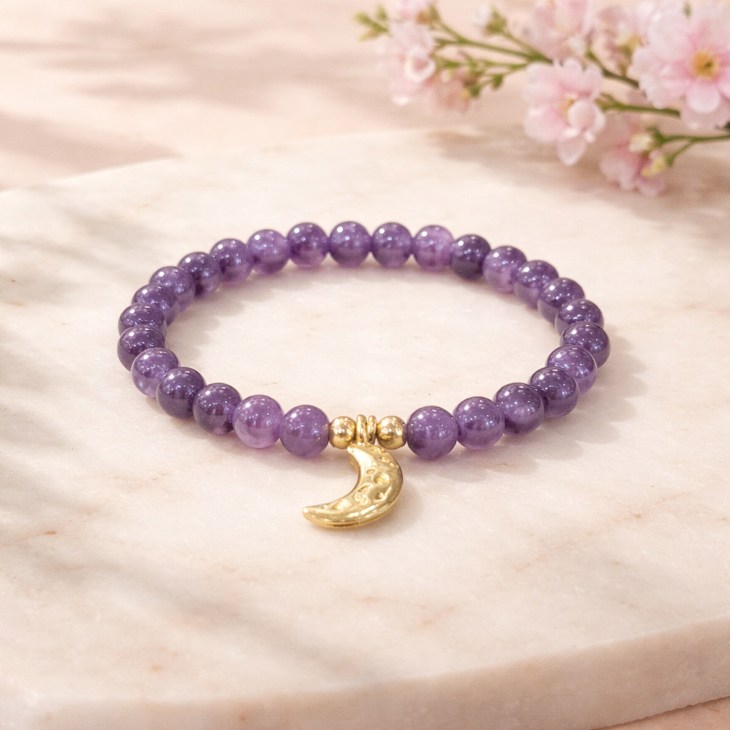 Amethyst Armband mit Mond 6mm