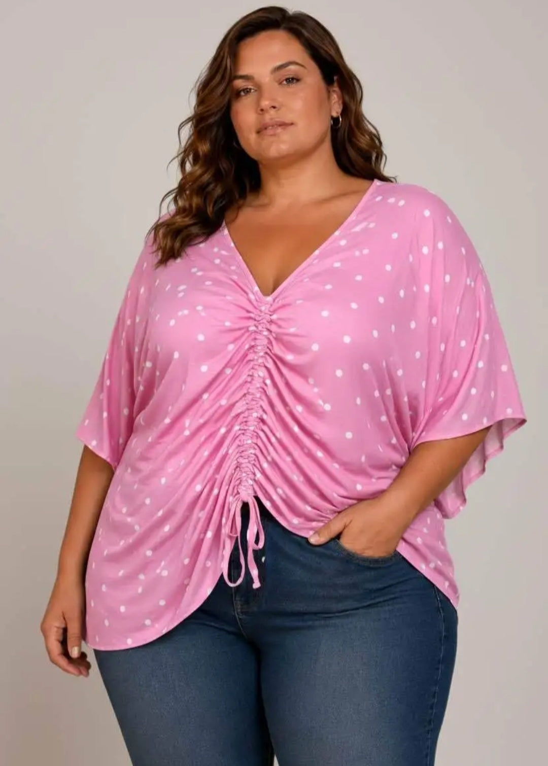 Pünktchen Shirt mit Raffung