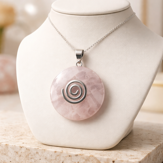 Rosenquarz Donut mit Halter