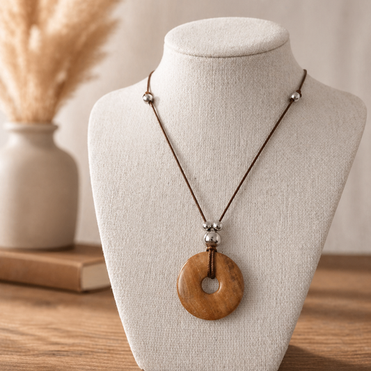 Kette mit Donut aus versteinertem Holz