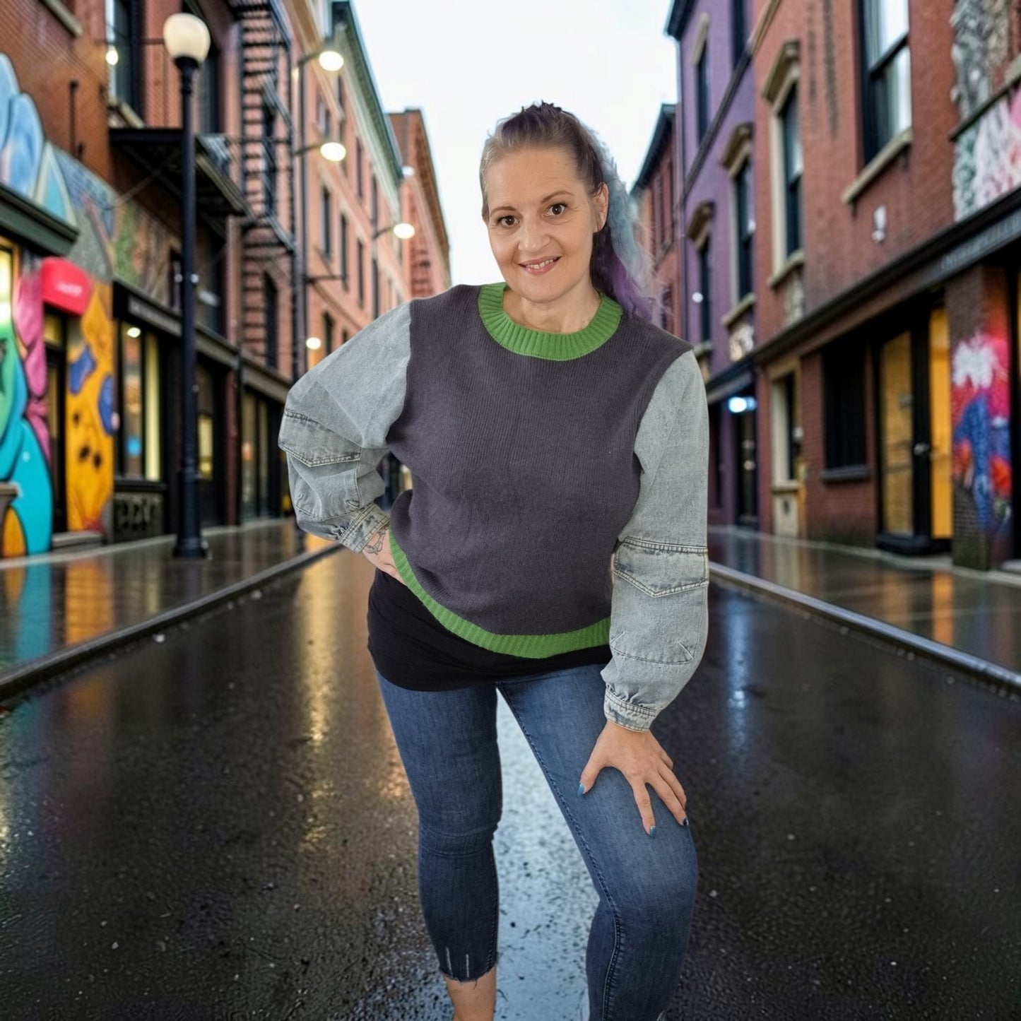 Strickpulli mit Jeansärmel