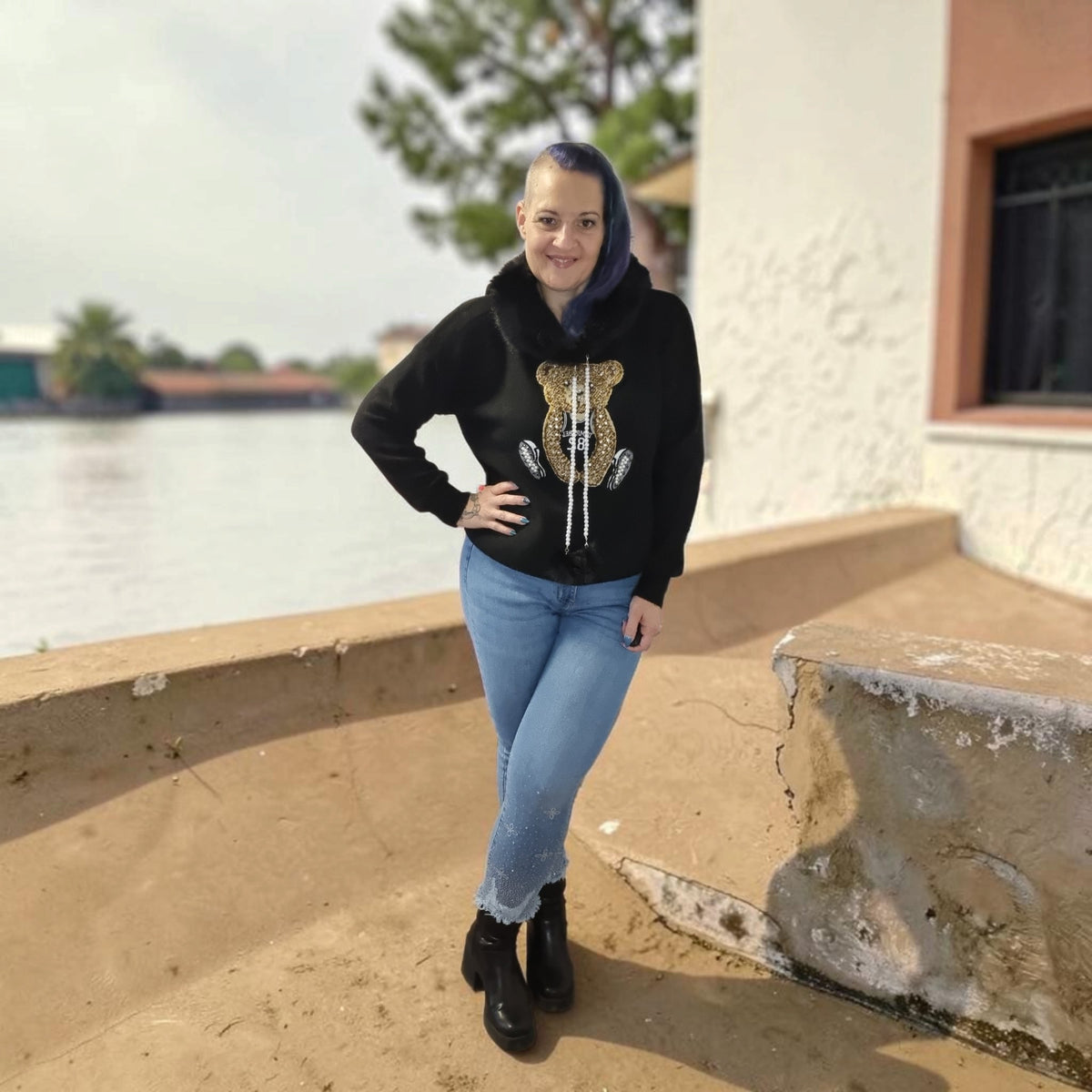 Teddy Strickpulli mit Kapuze