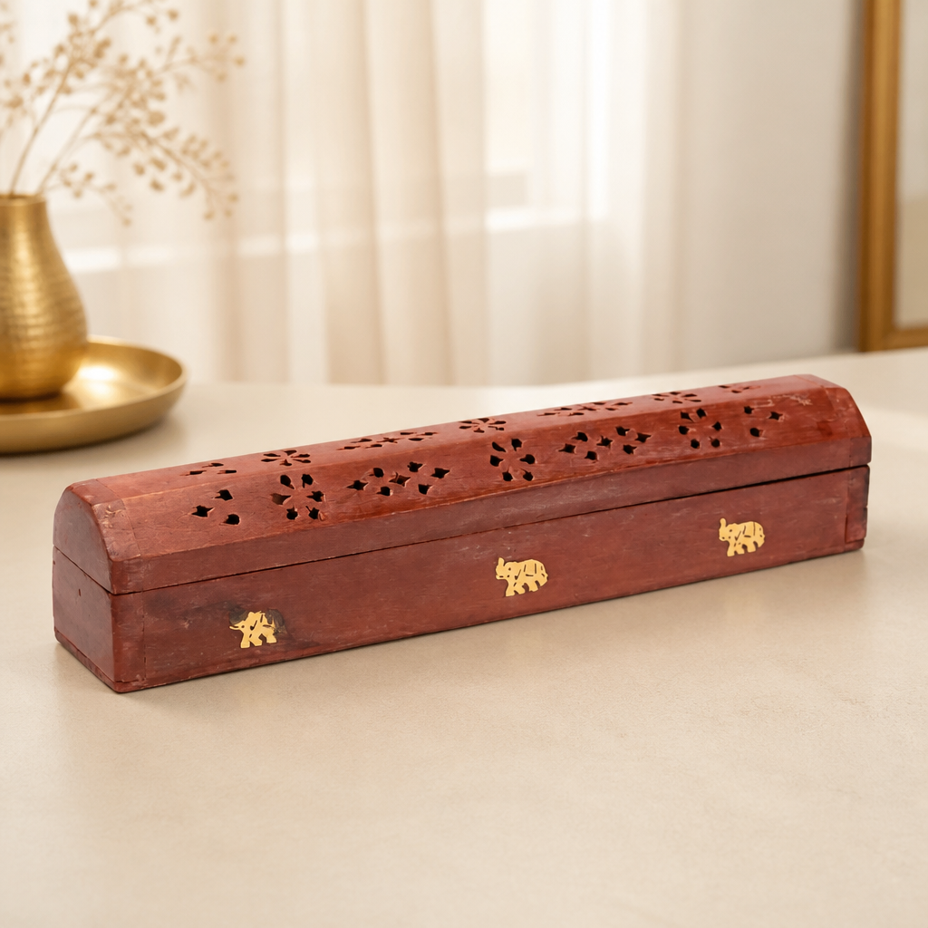 Räucherbox aus Holz für Stäbchen und Kegel
