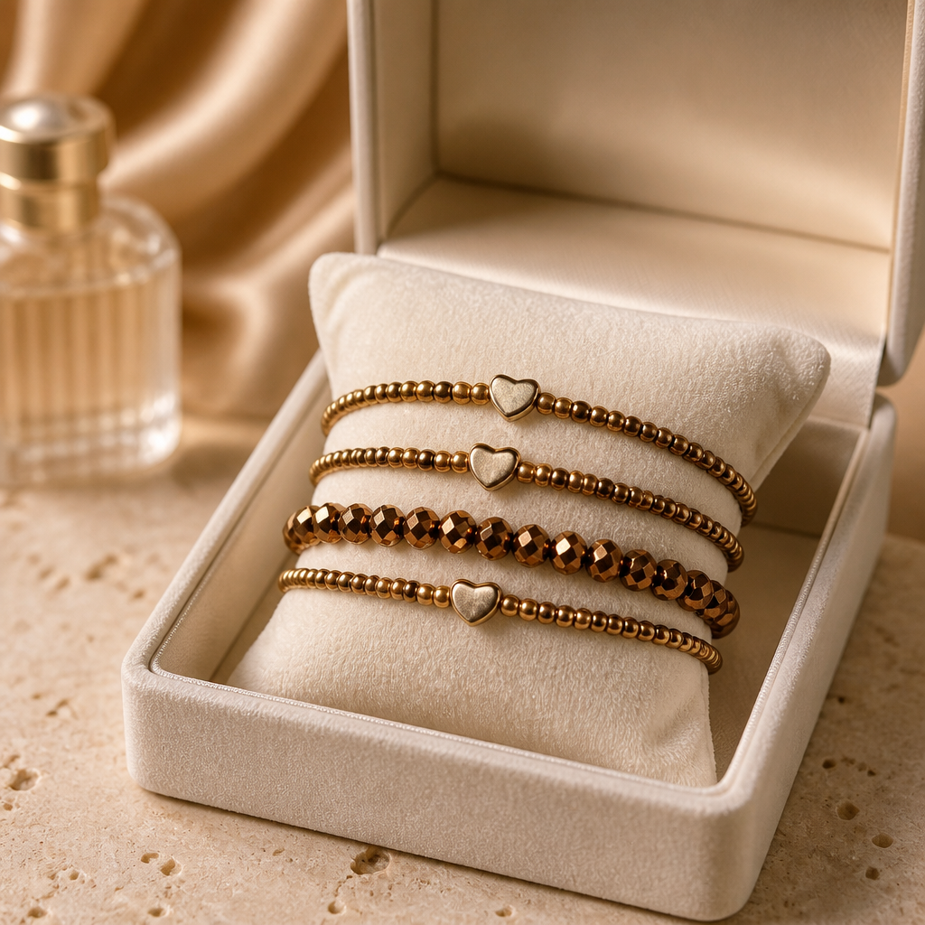4er Set Armbänder Glam Heart