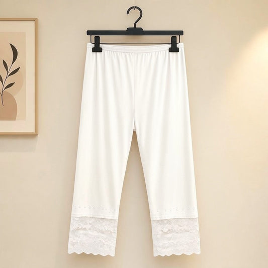 Capri Leggings mit Spitzensaum