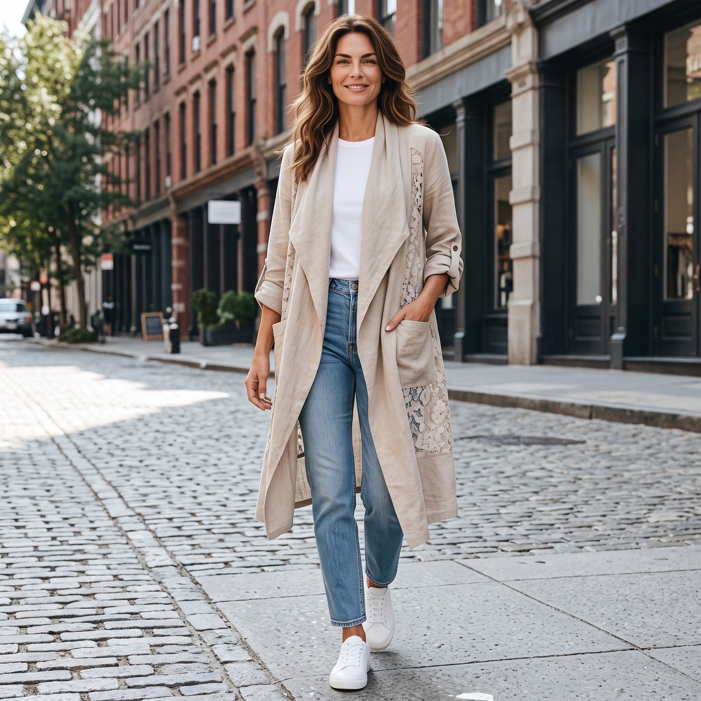 Cardigan aus Leinen mit Spitze