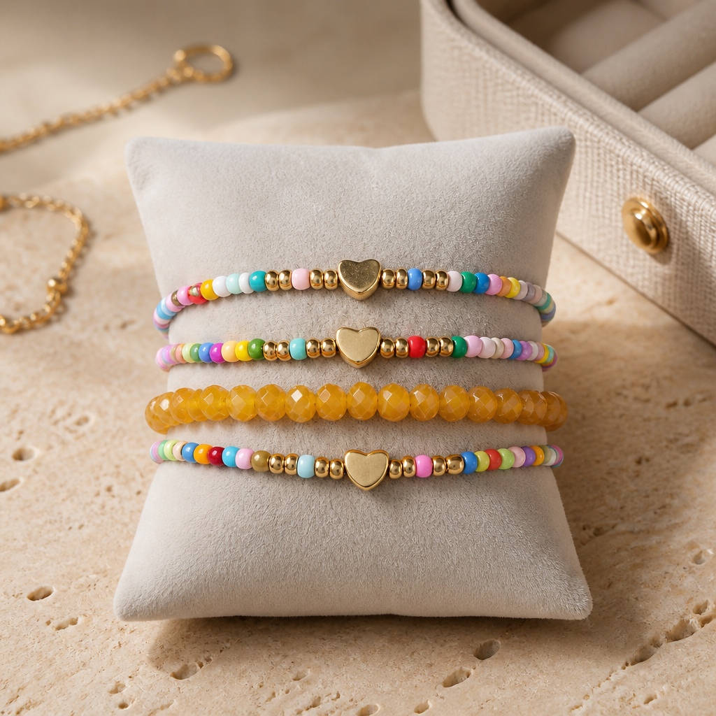4er Set Armbänder Glam Heart