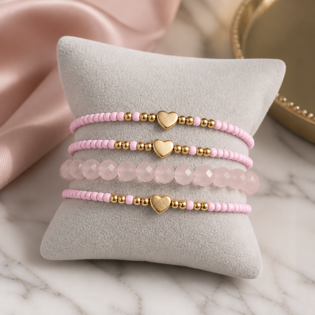 4er Set Armbänder Glam Heart