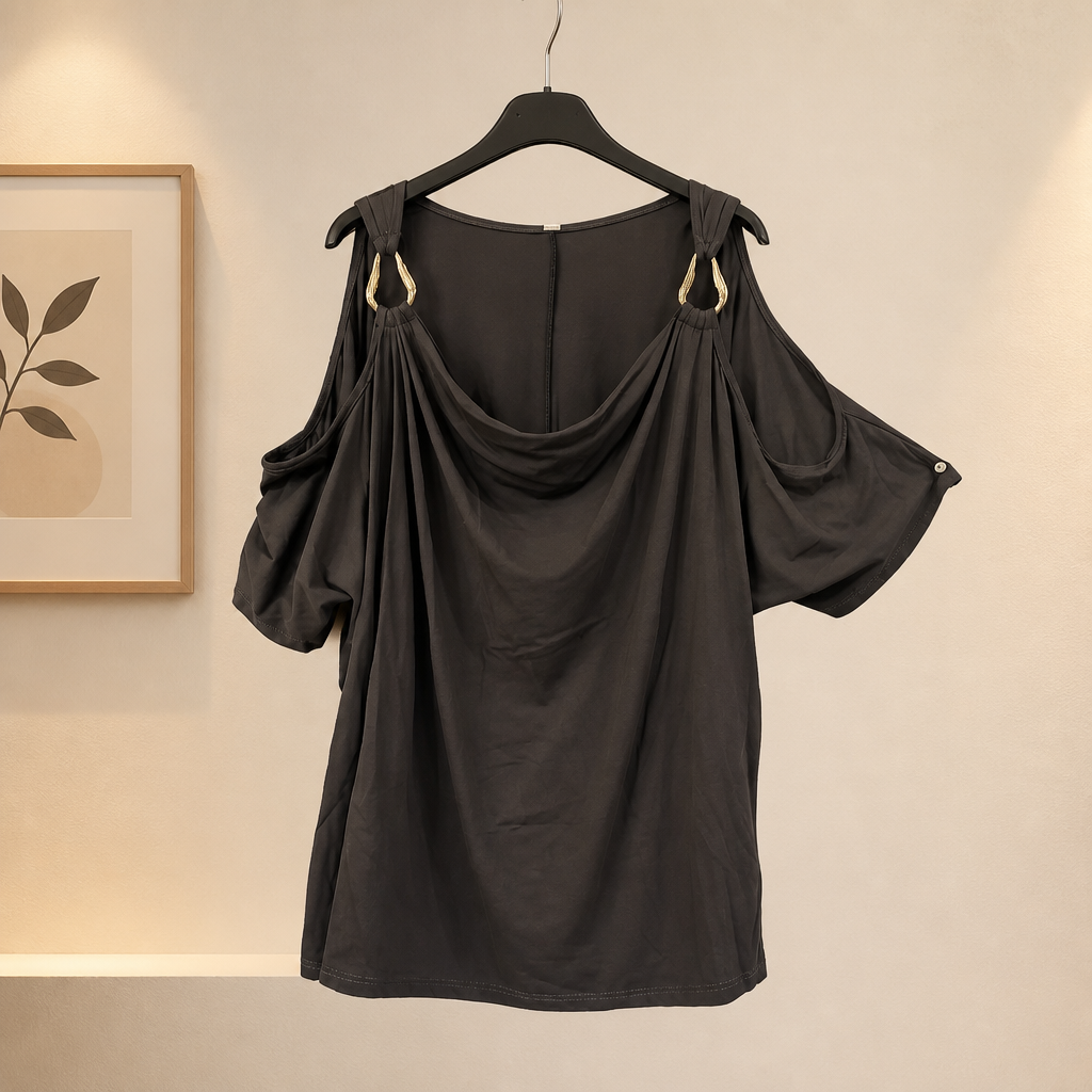 Wasserfall Shirt mit Cutouts und goldenen  Details