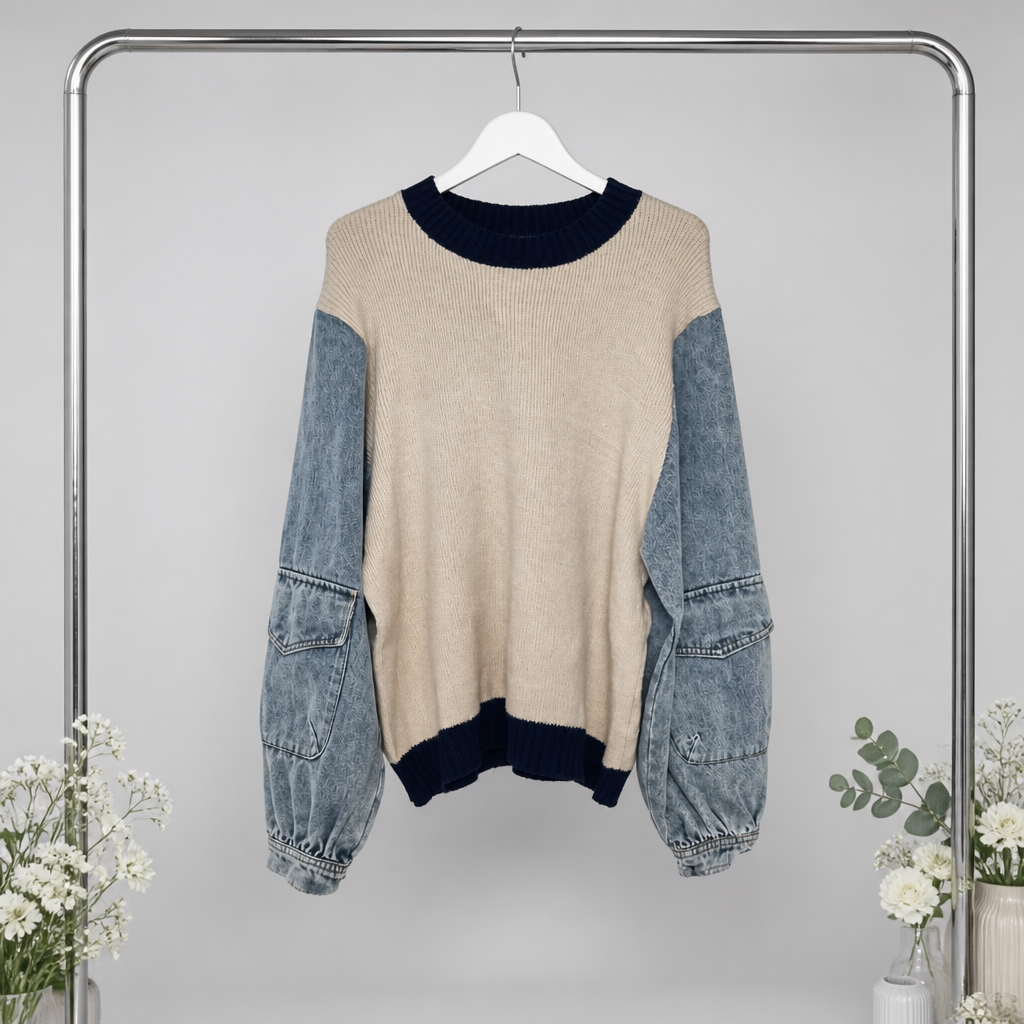 Strickpulli mit Jeansärmel