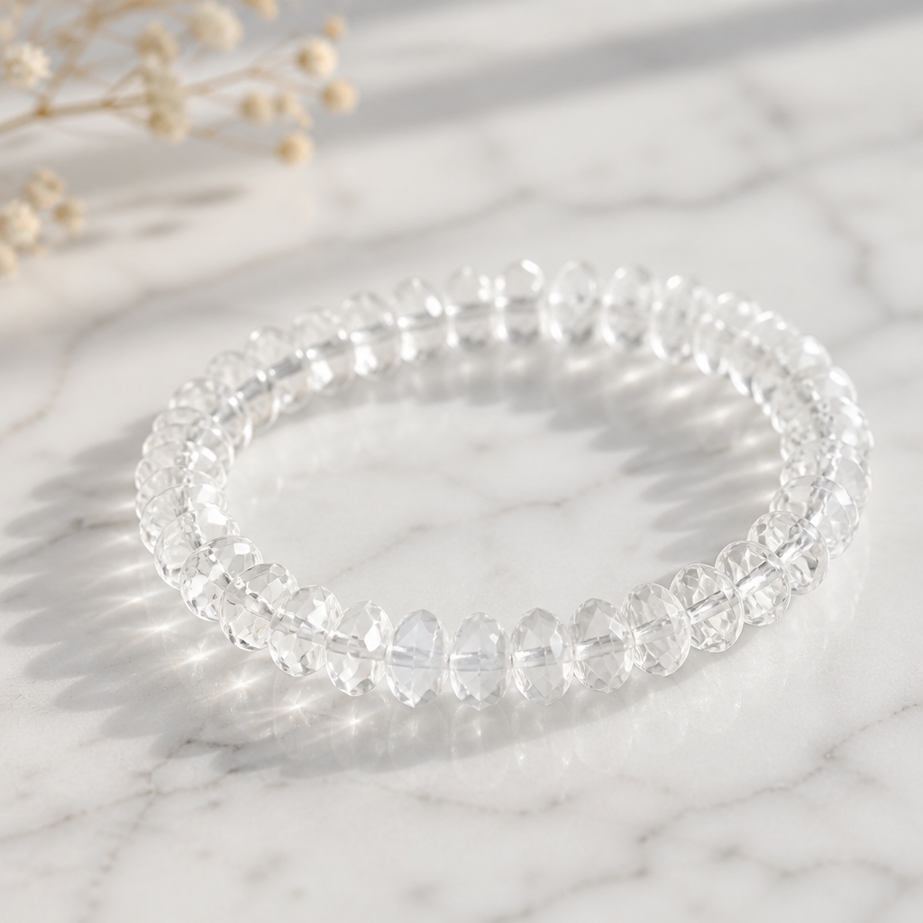 Bergkristall Armband aus facettierten Donuts 8mm