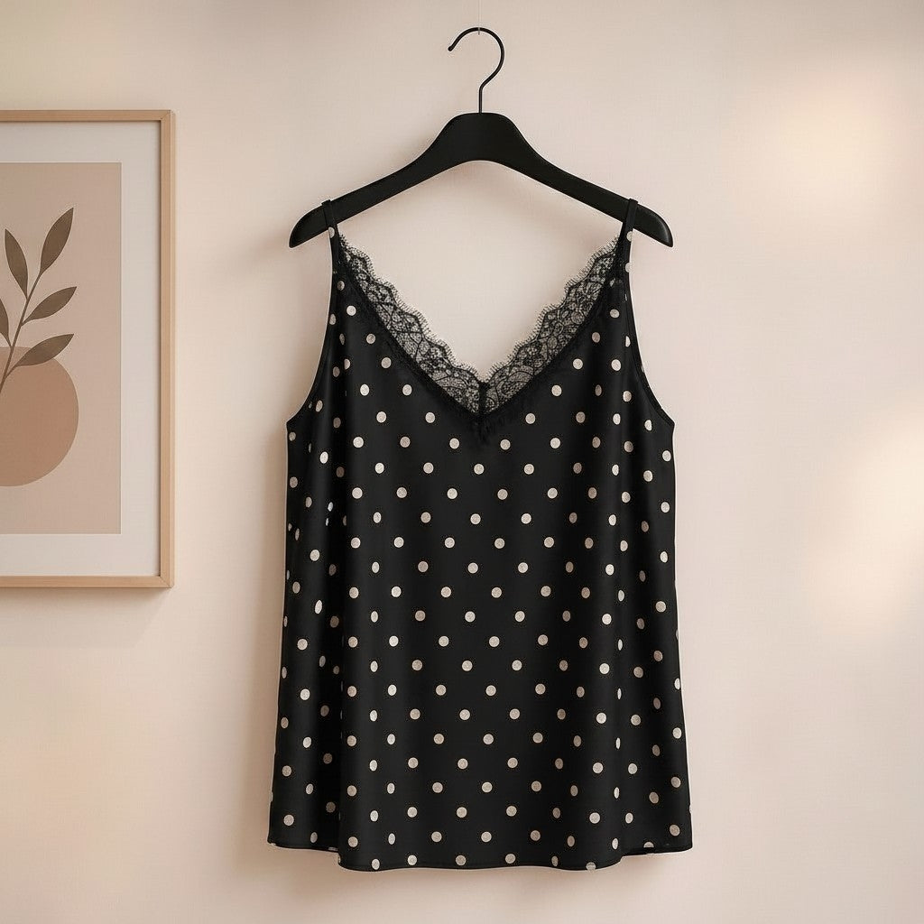 Spaghettitop mit Polkadots und Spitze