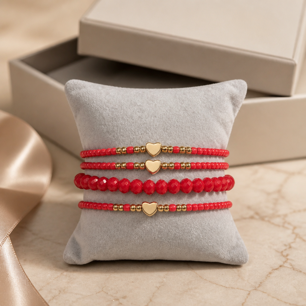 4er Set Armbänder Glam Heart