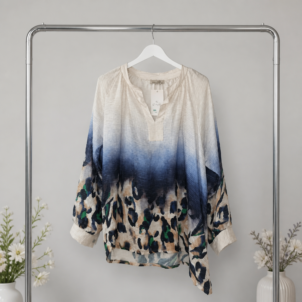 Bluse mit Farbverlauf und Leo-Print