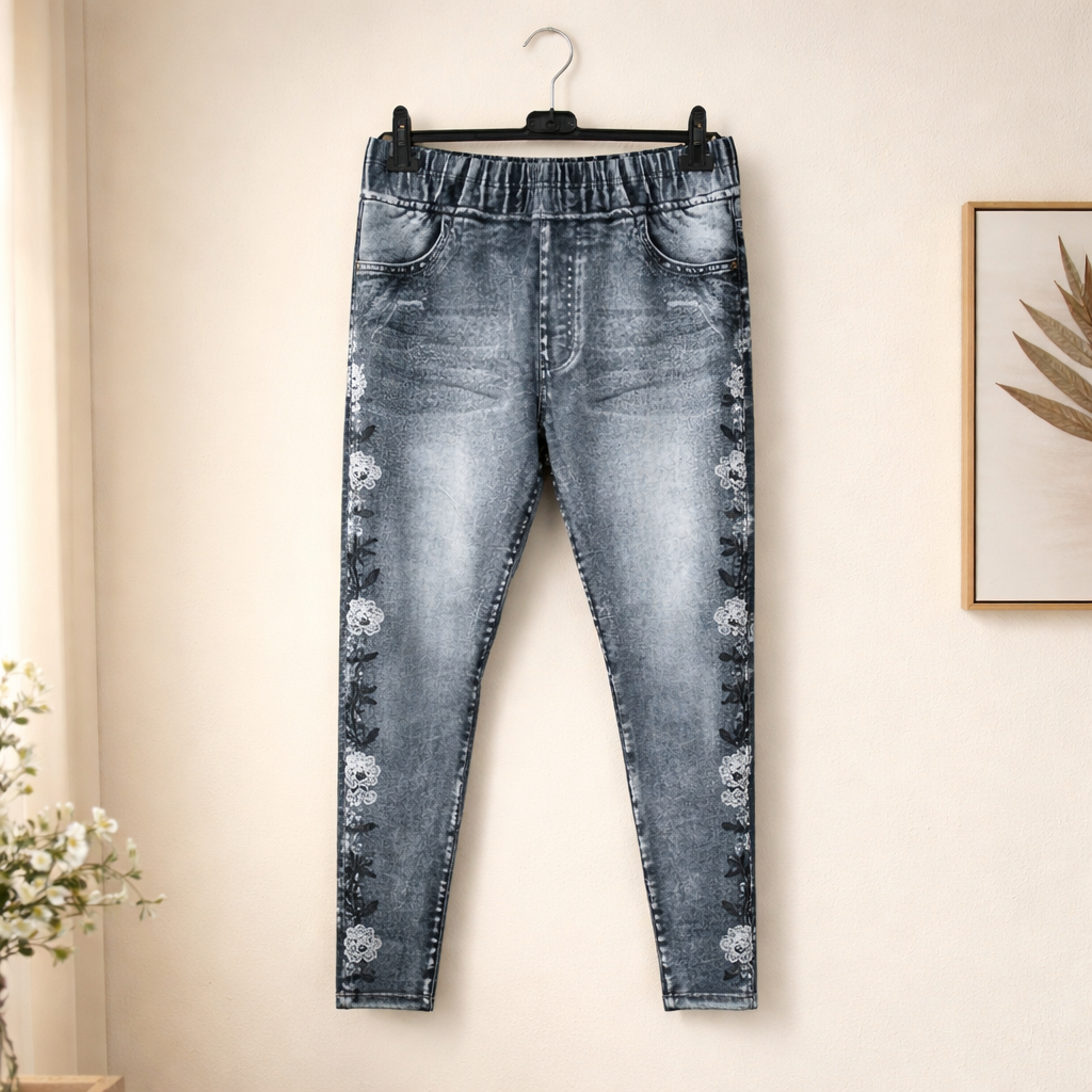 Leggings in Jeansoptik mit Blumenprint