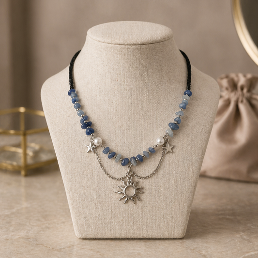 Boho Kette mit Aquamarin und Chalcedon
