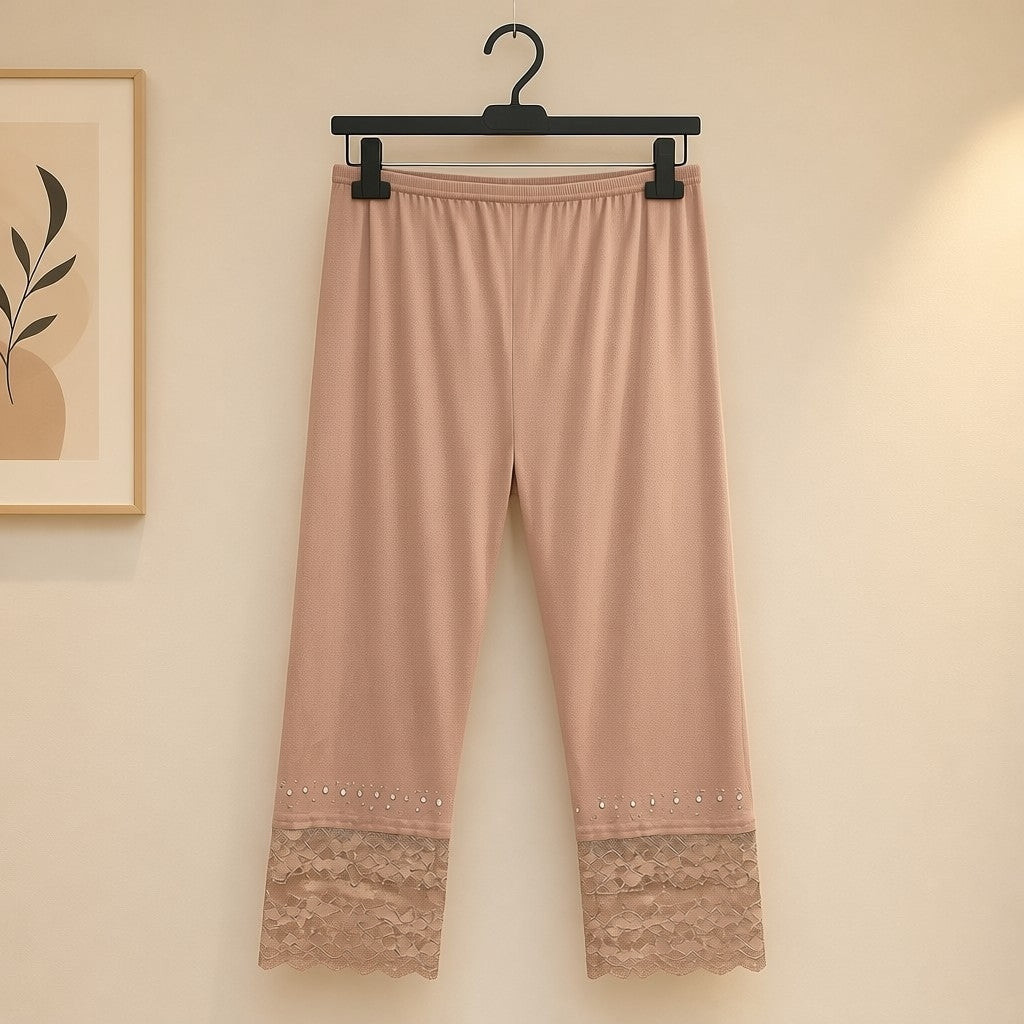 Capri Leggings mit Spitzensaum