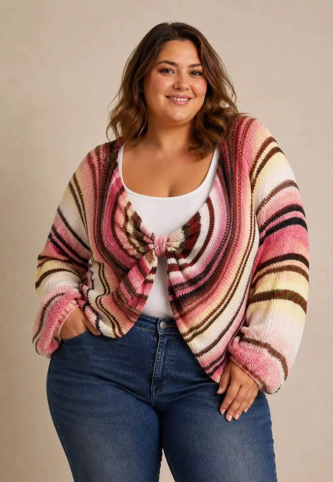 Strickpulli gestreift mit Raffung