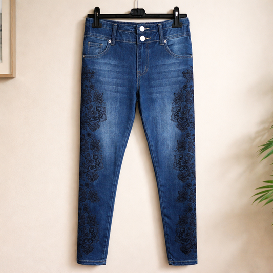 Leggings in Jeansoptik mit floralem Print
