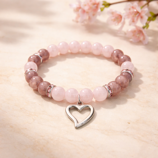 Armband Rosenquarz mit Erdbeerquarz 8mm