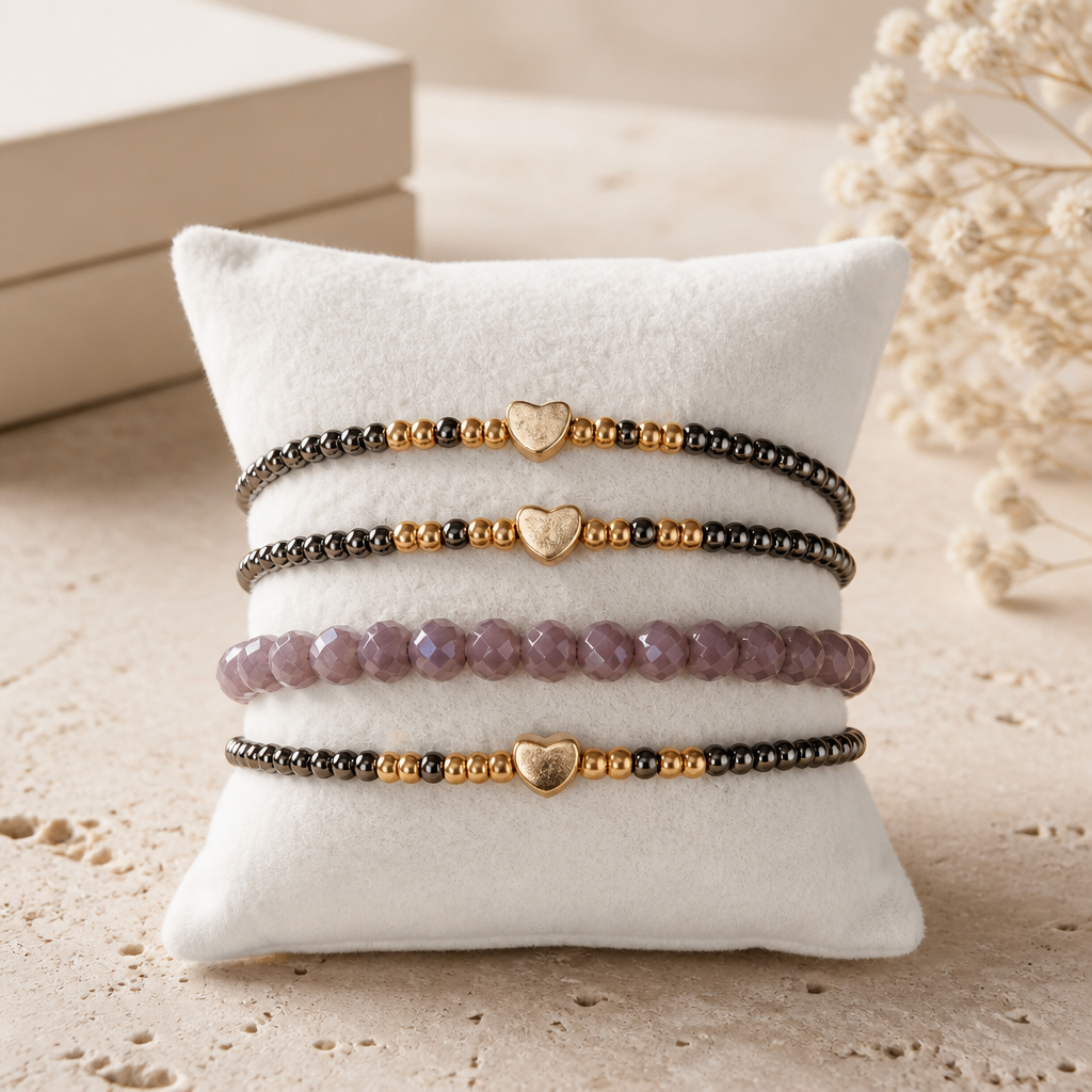 4er Set Armbänder Glam Heart