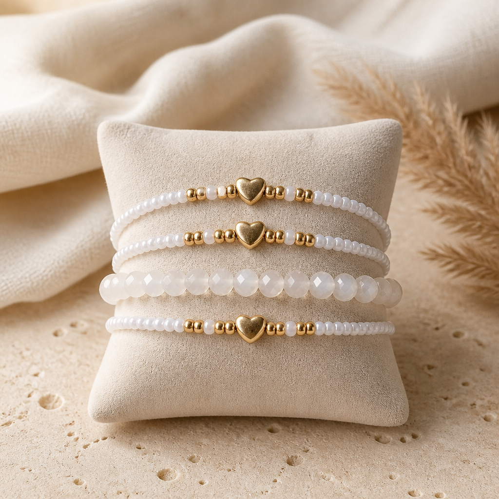4er Set Armbänder Glam Heart
