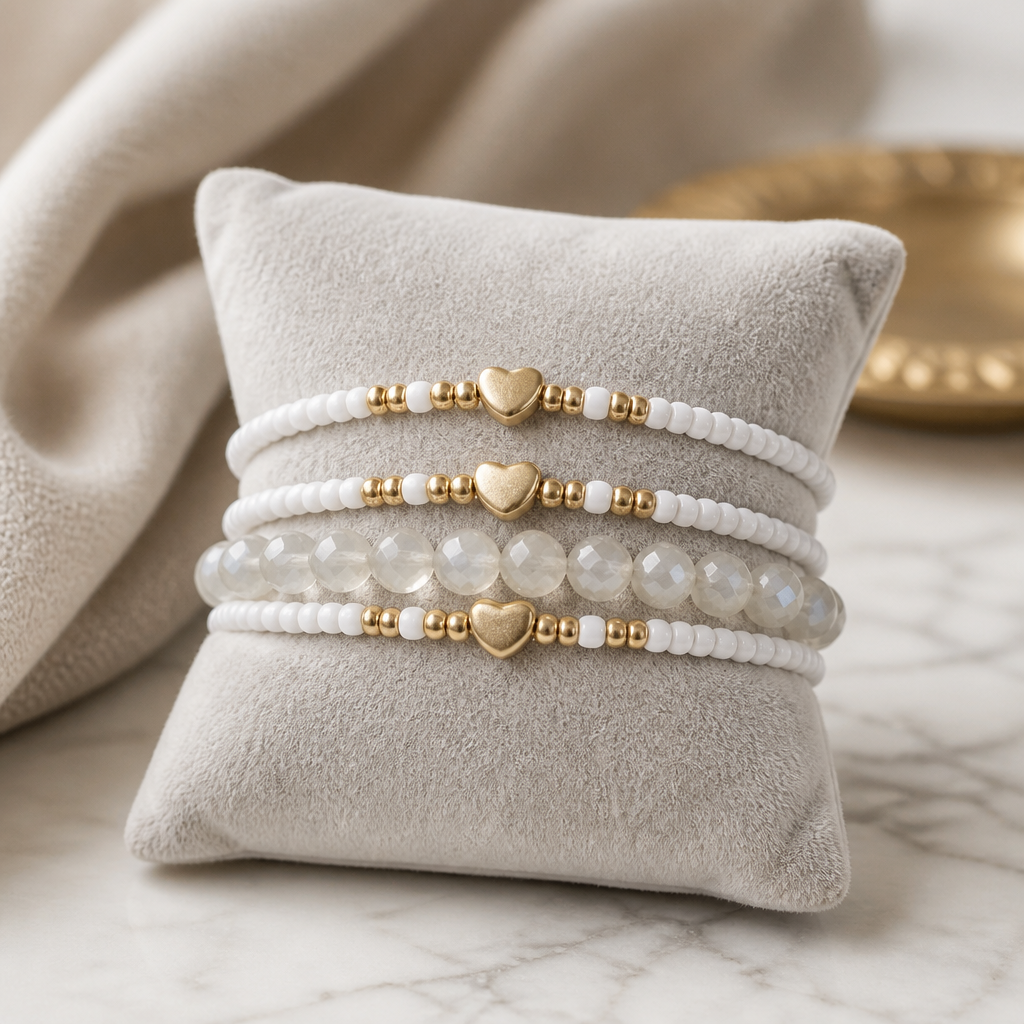 4er Set Armbänder Glam Heart