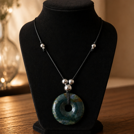 Kette mit Moosachat Donut 4cm