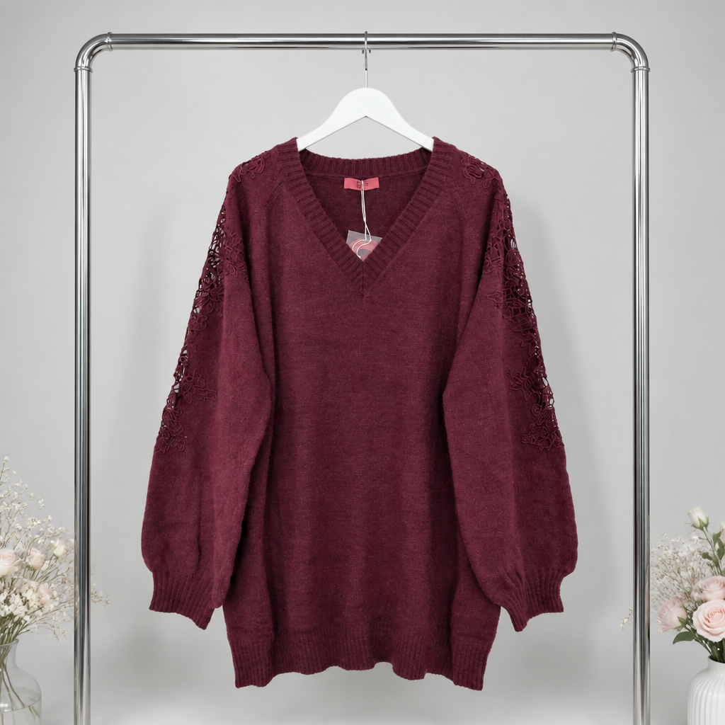 Longpulli mit Spitzendetail