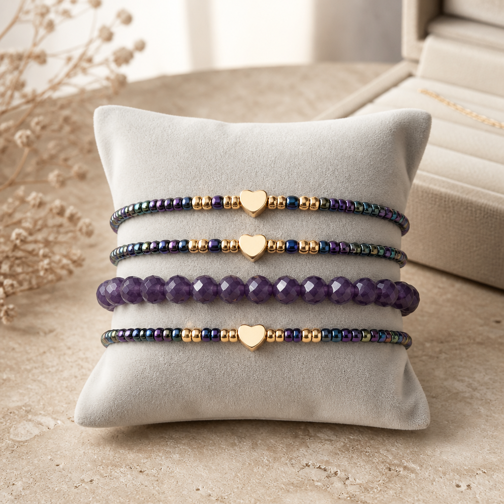 4er Set Armbänder Glam Heart