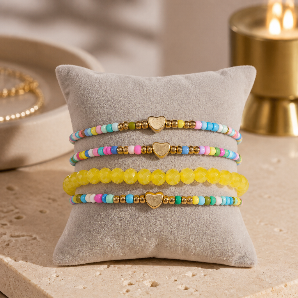 4er Set Armbänder Glam Heart