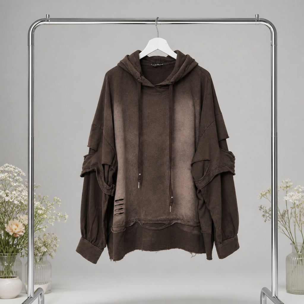 Stonewashed Hoodie mit Cutouts