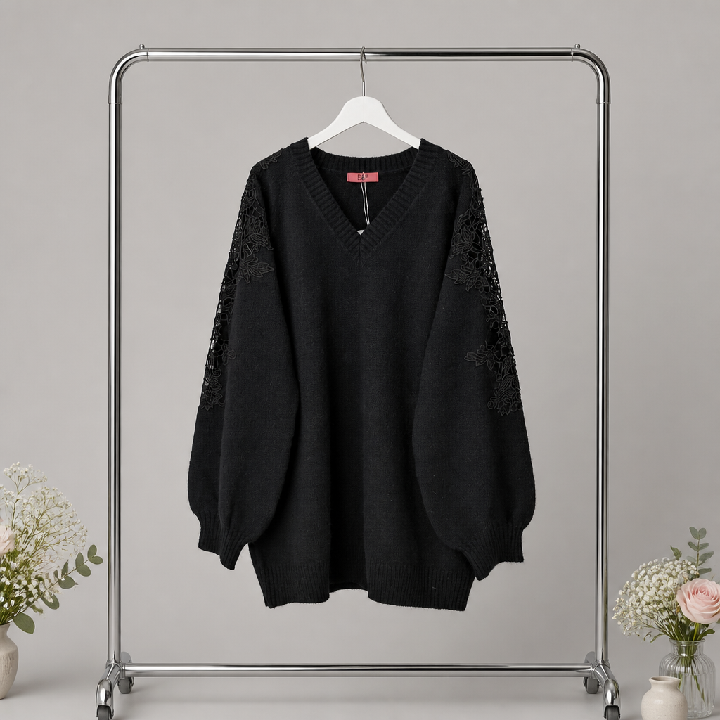Longpulli mit Spitzendetail