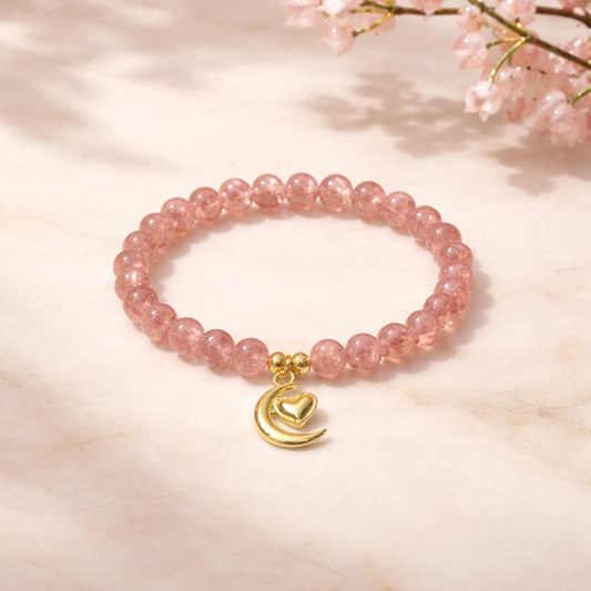 Erdbeerquarz Armband mit Mond