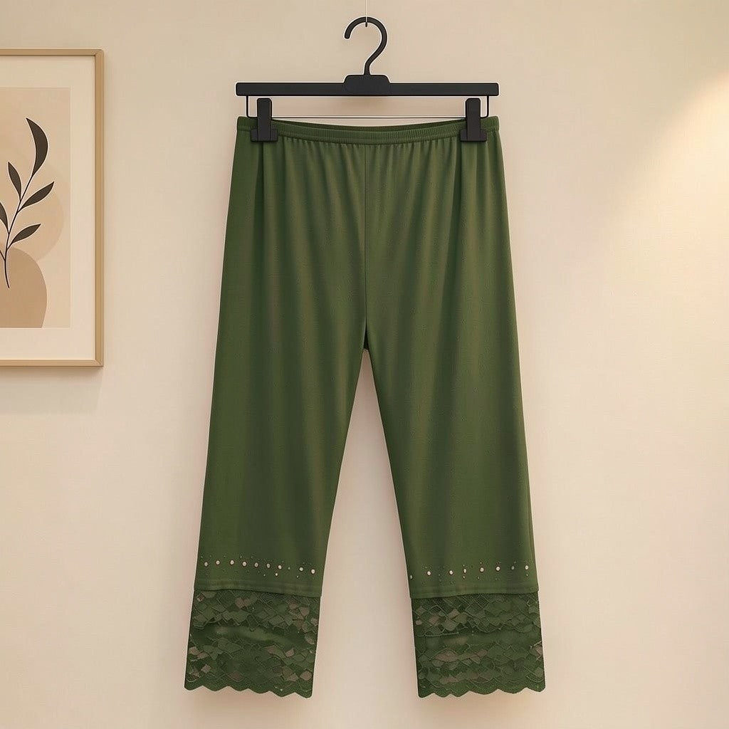Capri Leggings mit Spitzensaum