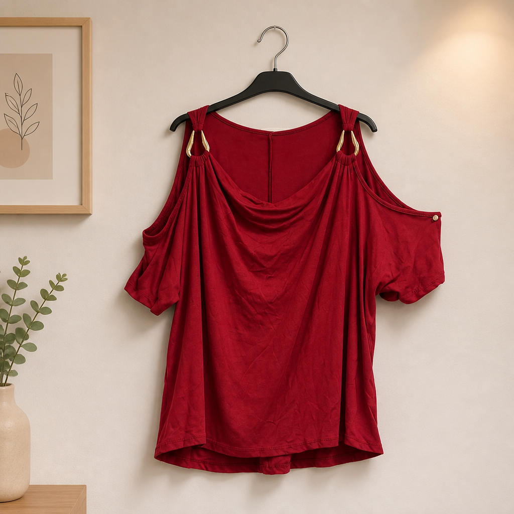 Wasserfall Shirt mit Cutouts und goldenen  Details