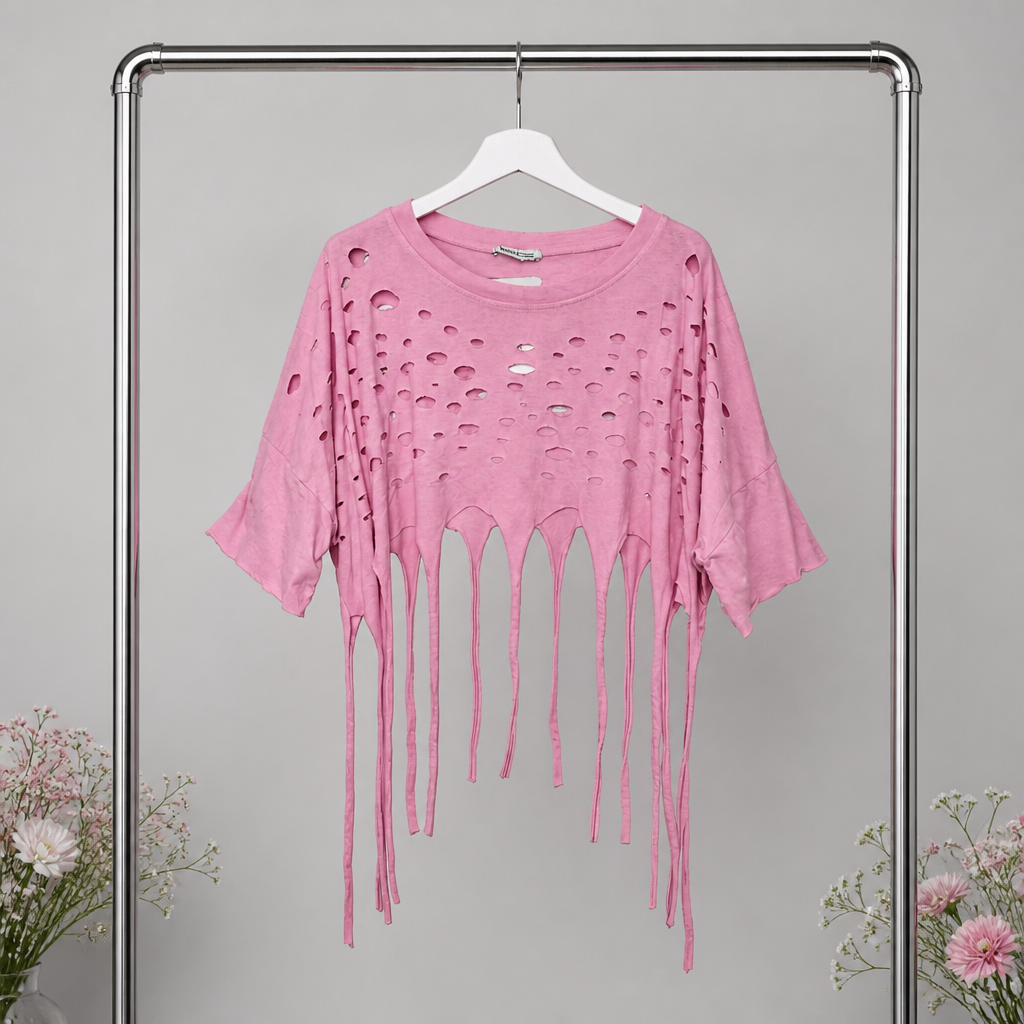 Crop Top mit Fransen und Cutouts
