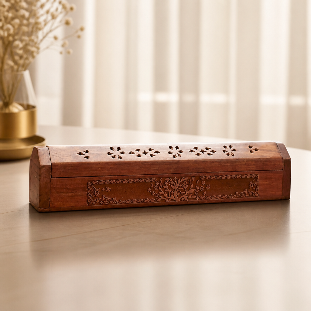 Räucherbox aus Holz für Stäbchen und Kegel