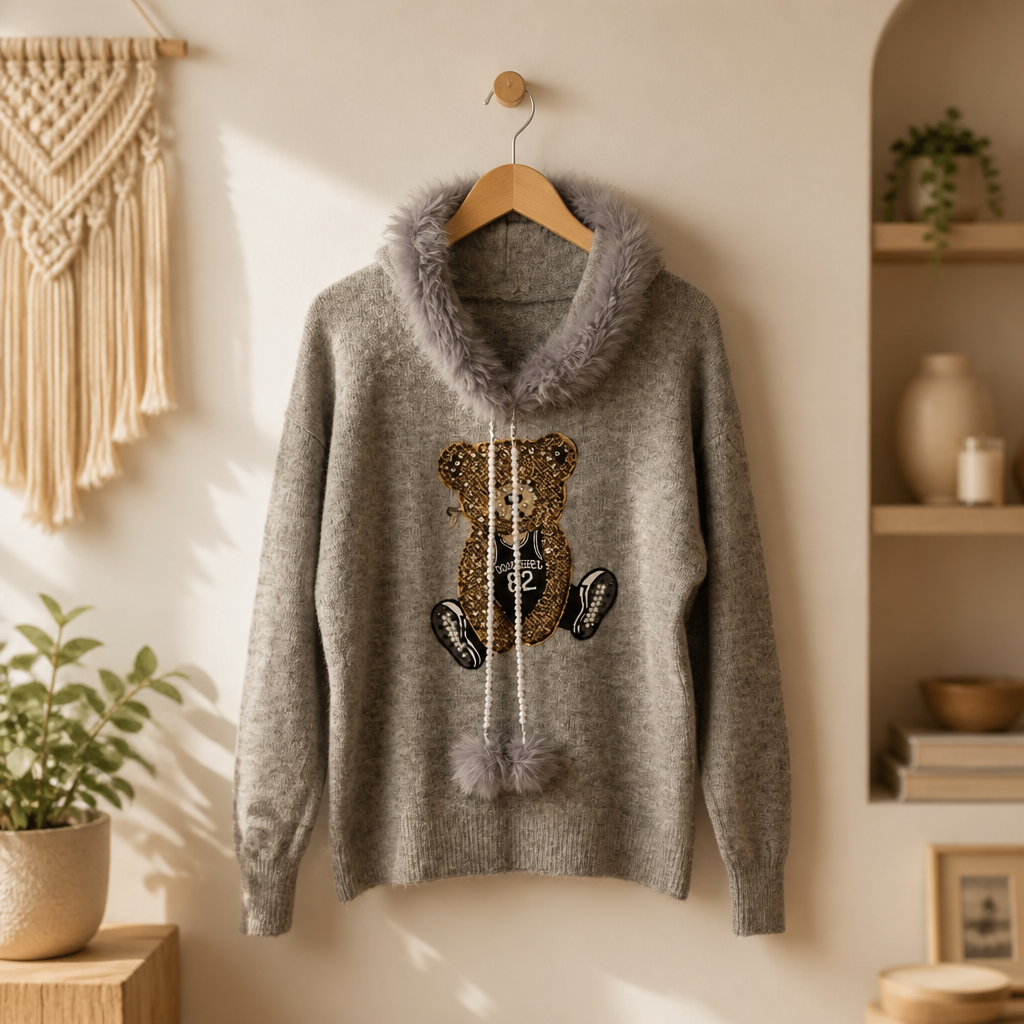 Teddy Strickpulli mit Kapuze