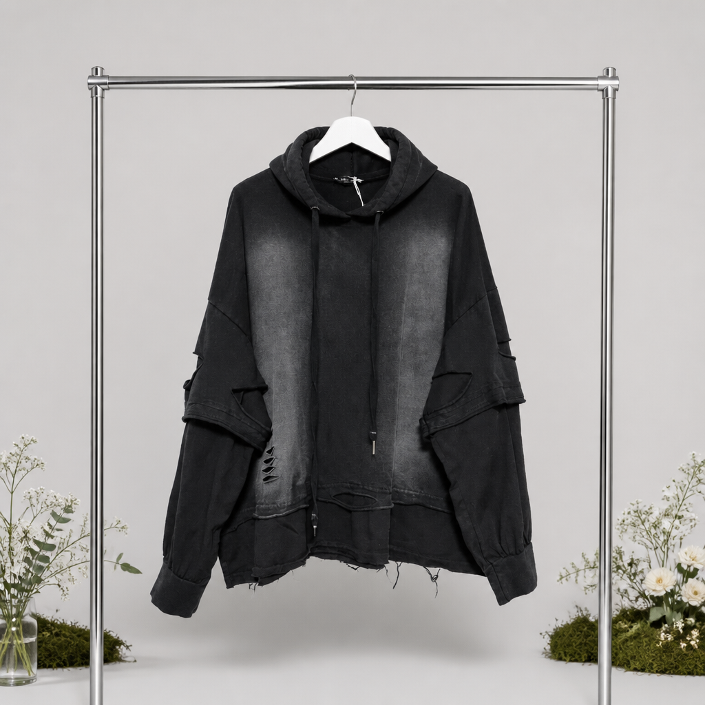 Stonewashed Hoodie mit Cutouts