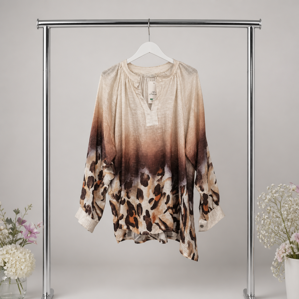 Bluse mit Farbverlauf und Leo-Print