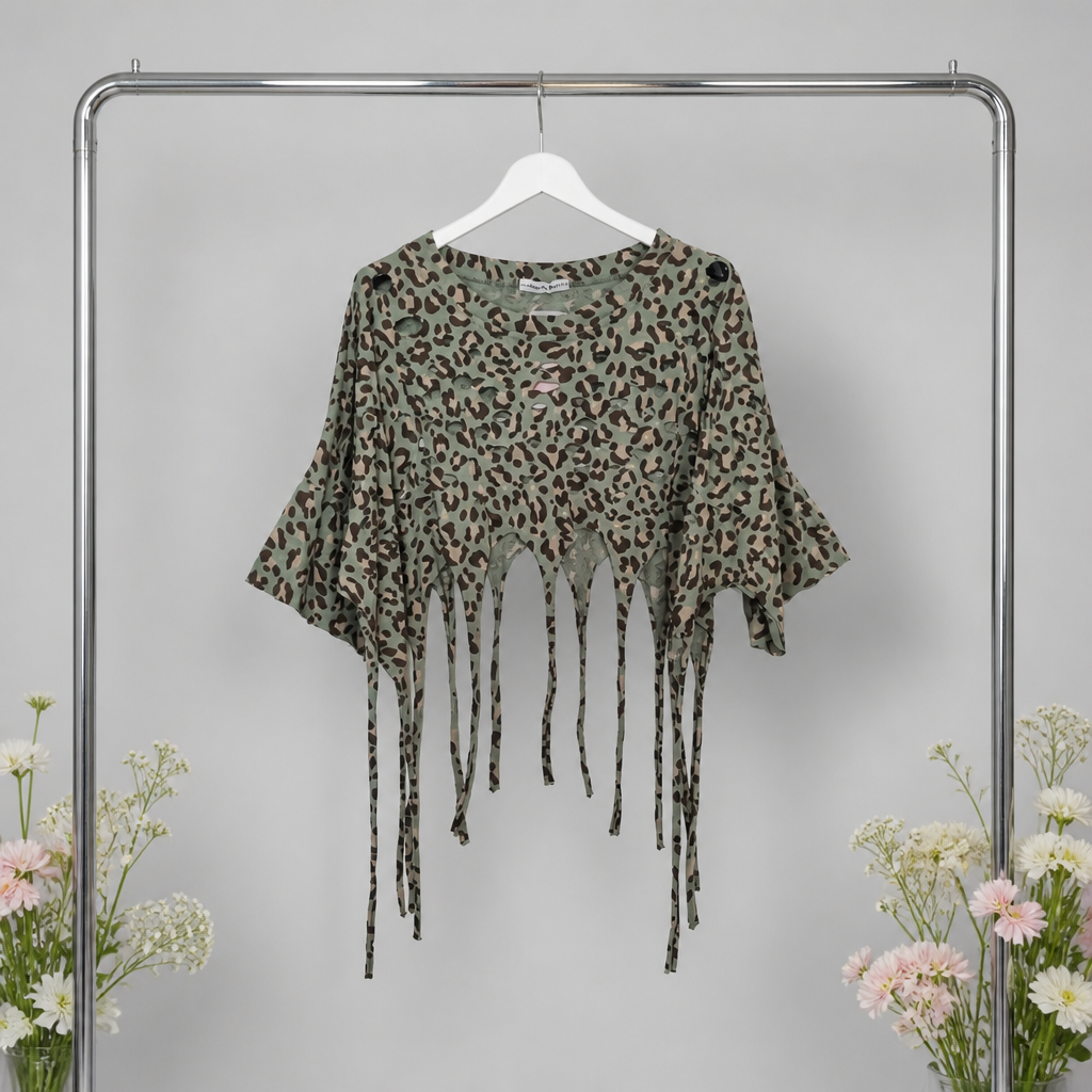 Leo Crop-Top mit Fransen und Cutouts