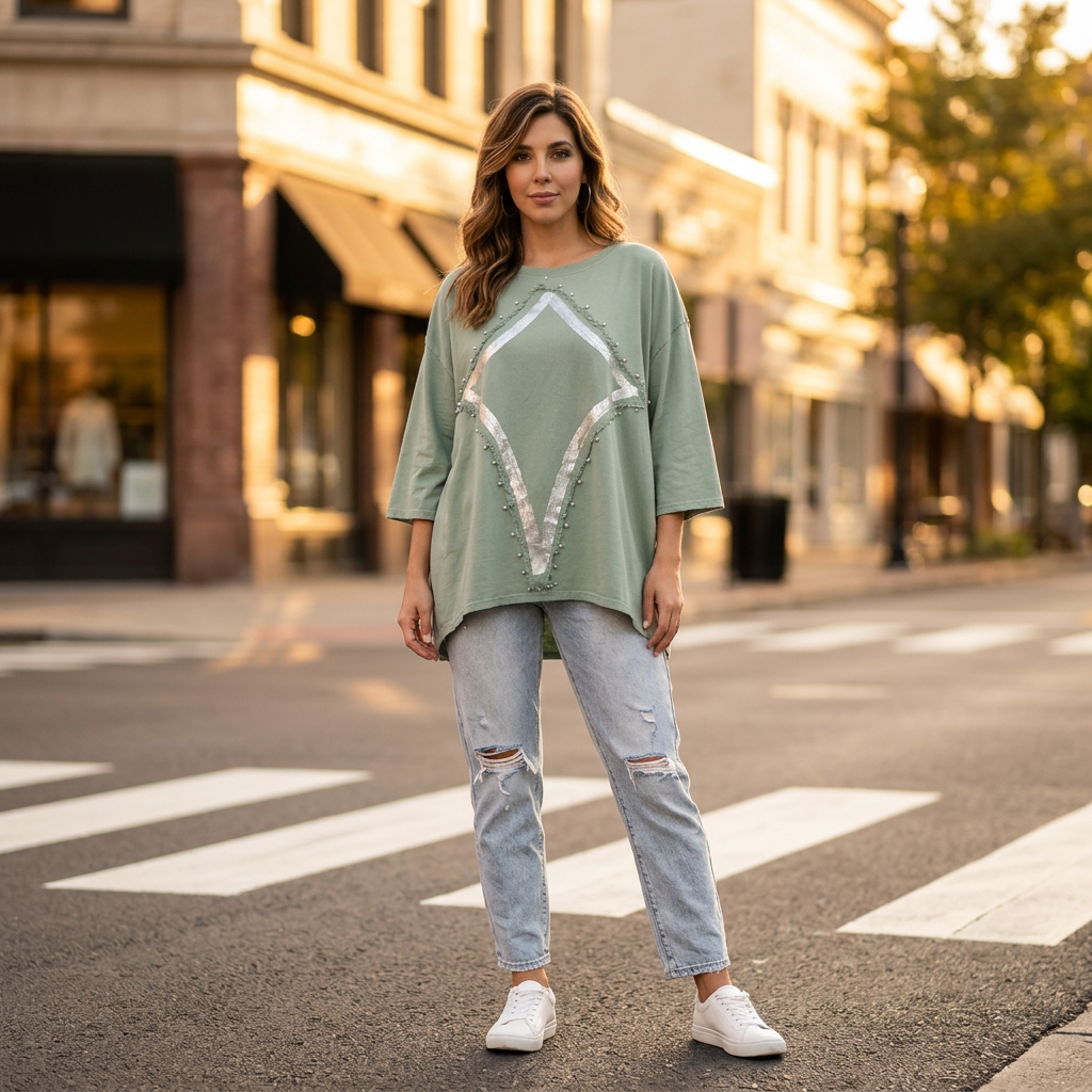 Shirt mit Perlen und Ornament