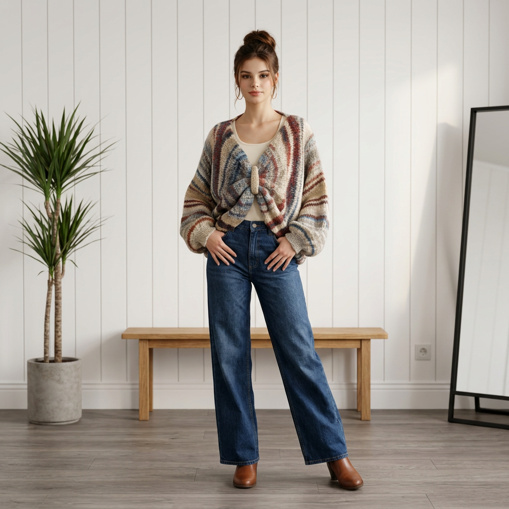 Strickpulli gestreift mit Raffung